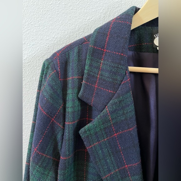 Vintage Navy & Green Wool Blend Holiday Blazer Petite Large - Picture 3 of 5